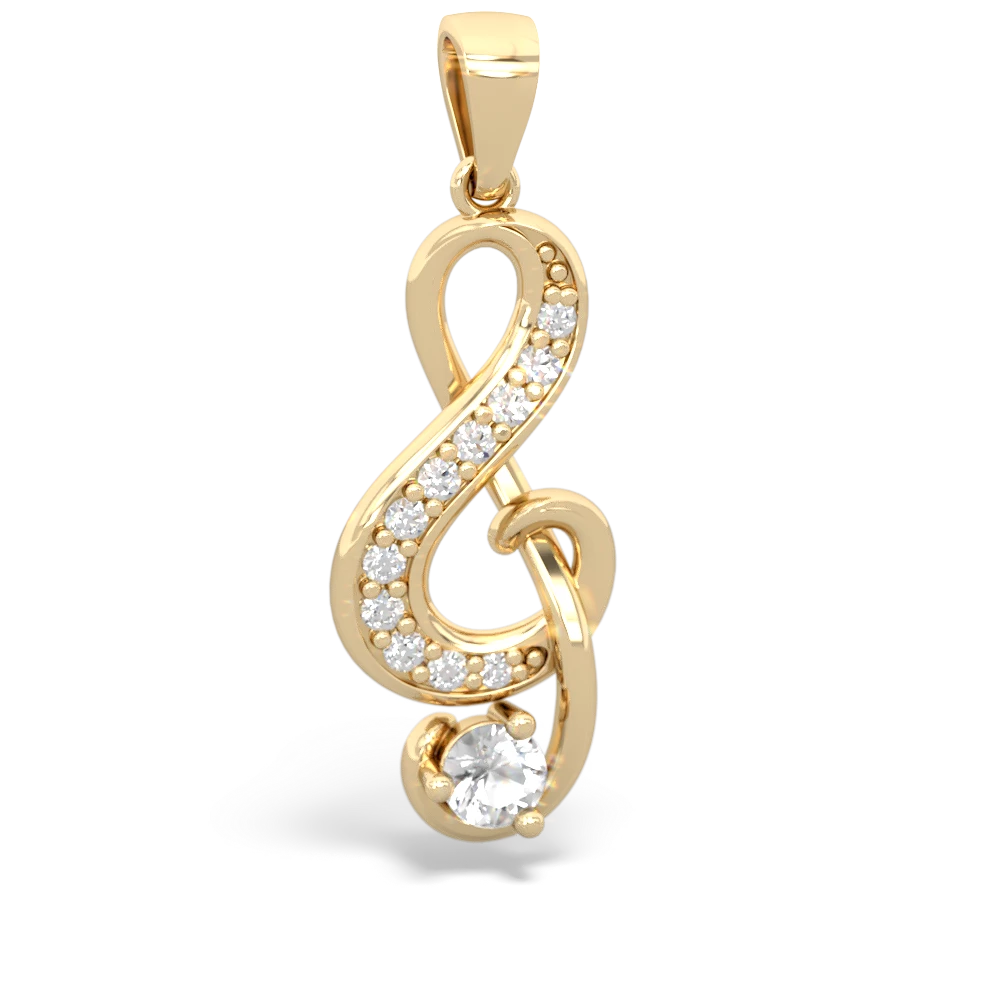 White Topaz G-Clef Music 14K Yellow Gold pendant P5830