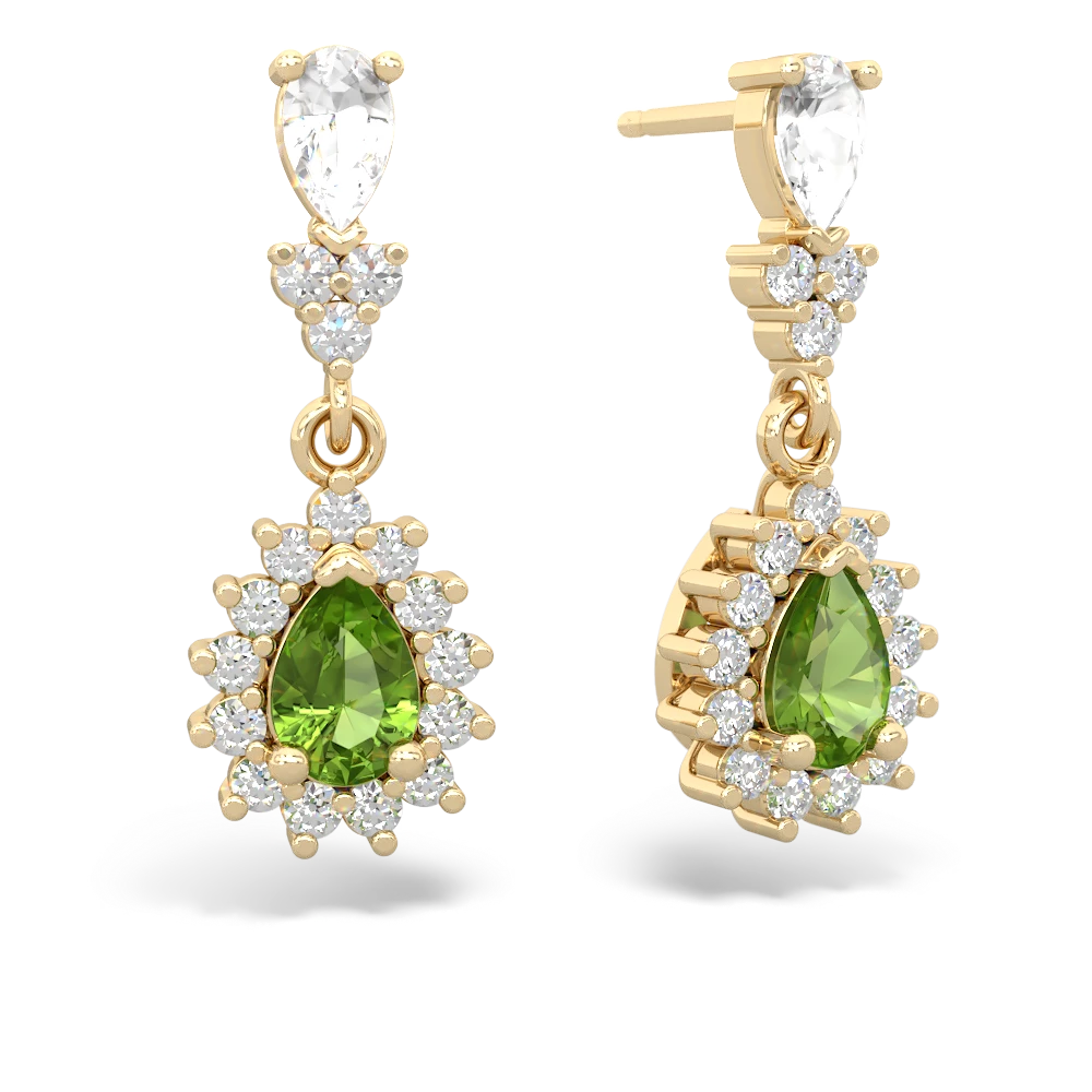 White Topaz Halo Pear Dangle 14K Yellow Gold earrings E1882