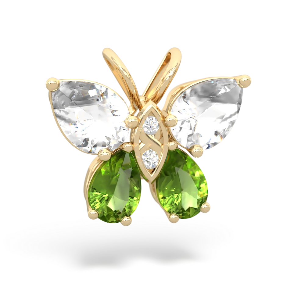 White Topaz Butterfly 14K Yellow Gold pendant P2215