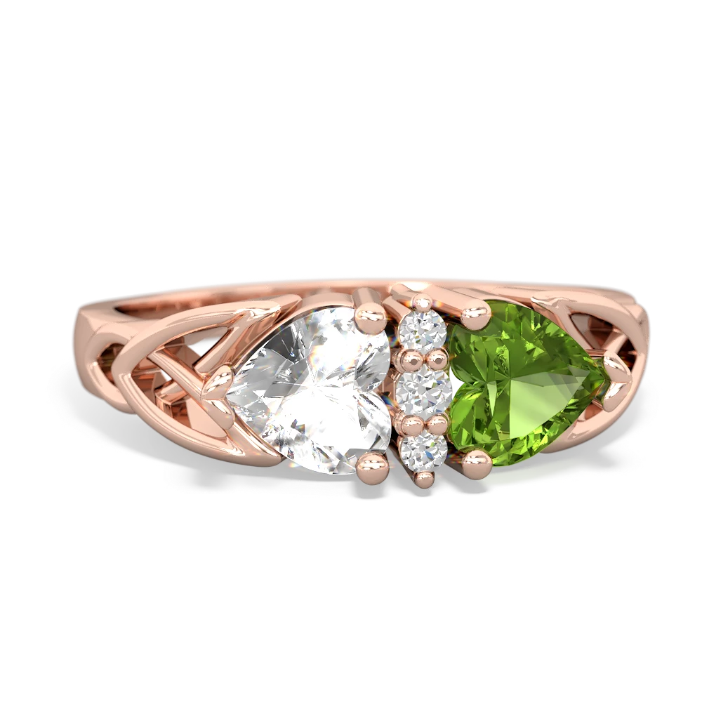 White Topaz Celtic Knot Double Heart 14K Rose Gold ring R5040