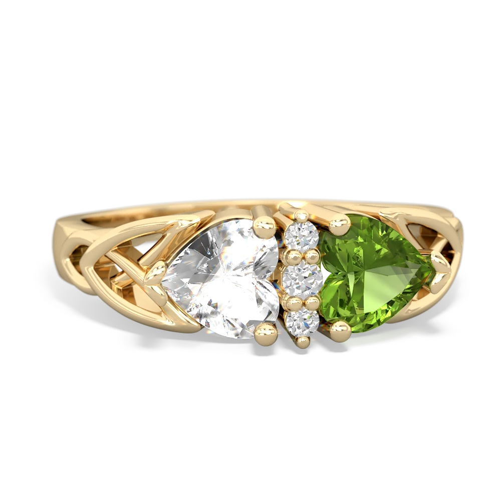 White Topaz Celtic Knot Double Heart 14K Yellow Gold ring R5040