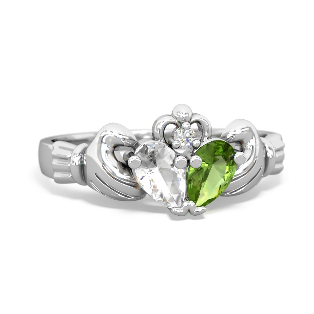 White Topaz 'Our Heart' Claddagh 14K White Gold ring R2388