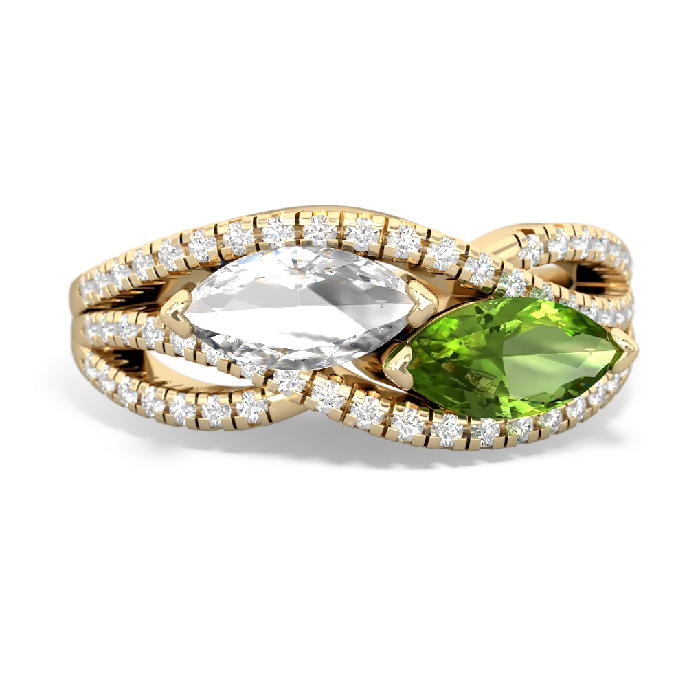 White Topaz Diamond Rivers 14K Yellow Gold ring R3070