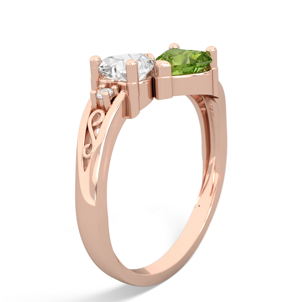 White Topaz Snuggling Hearts 14K Rose Gold ring R2178