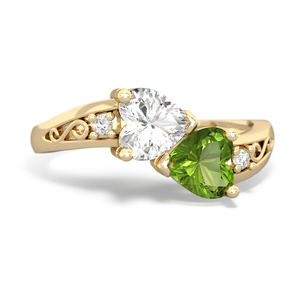 White Topaz Snuggling Hearts 14K Yellow Gold ring R2178