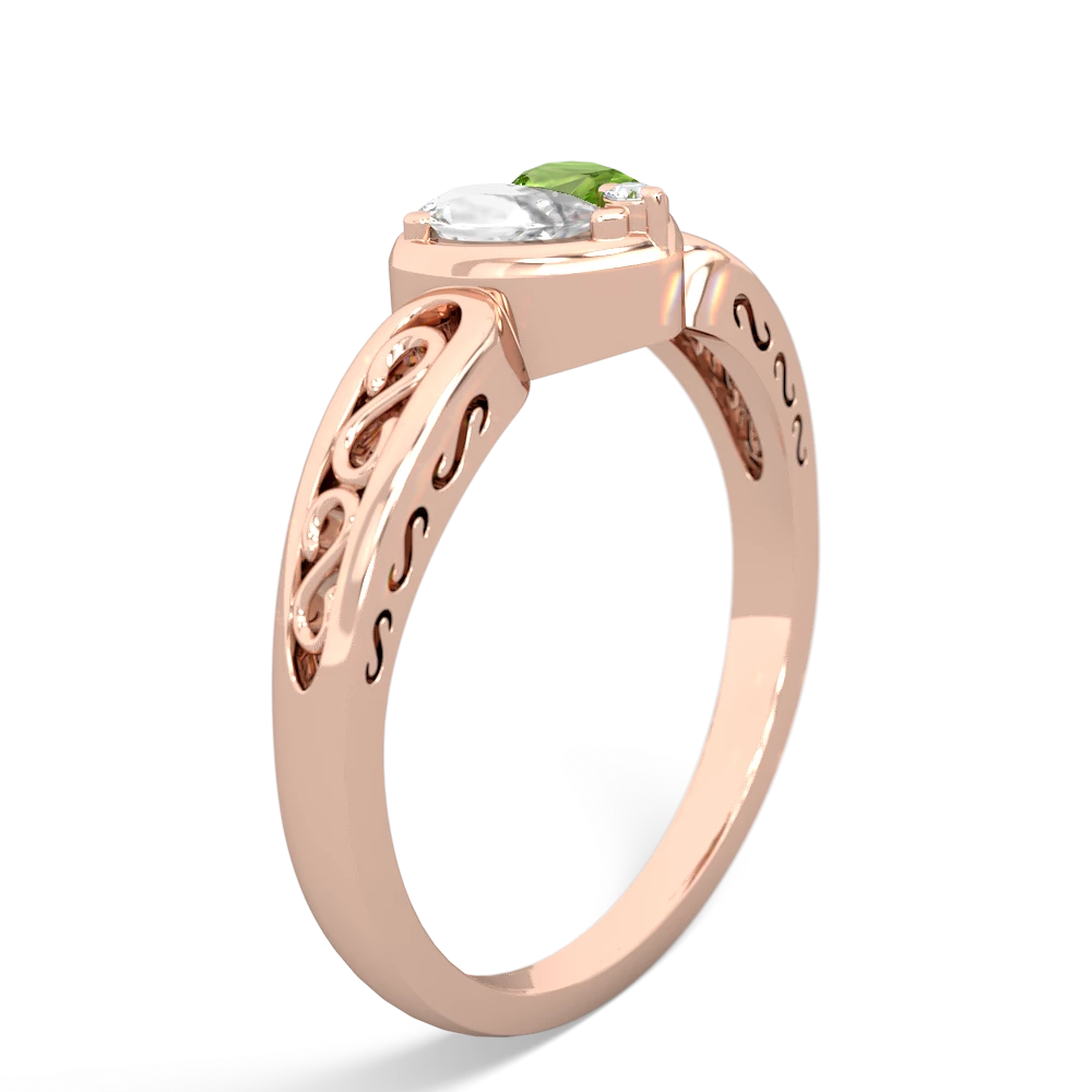 White Topaz Filligree 'One Heart' 14K Rose Gold ring R5070