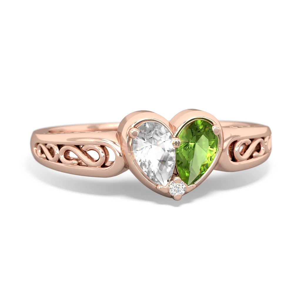 White Topaz Filligree 'One Heart' 14K Rose Gold ring R5070