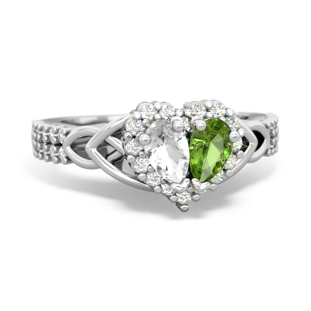 White Topaz Celtic Knot Two Hearts As One 14K White Gold ring R2644HRT