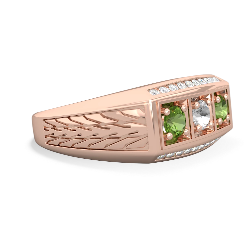 White Topaz Three Stone Tire Tread Men's 14K Rose Gold ring R0520