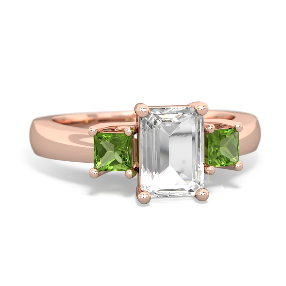 White Topaz Three Stone Emerald-Cut Trellis 14K Rose Gold ring R4021