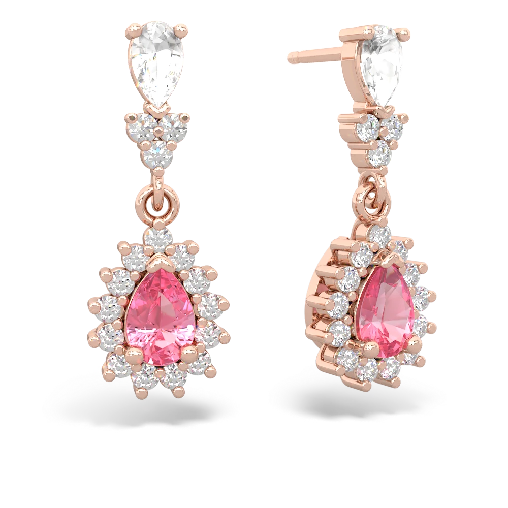 White Topaz Halo Pear Dangle 14K Rose Gold earrings E1882