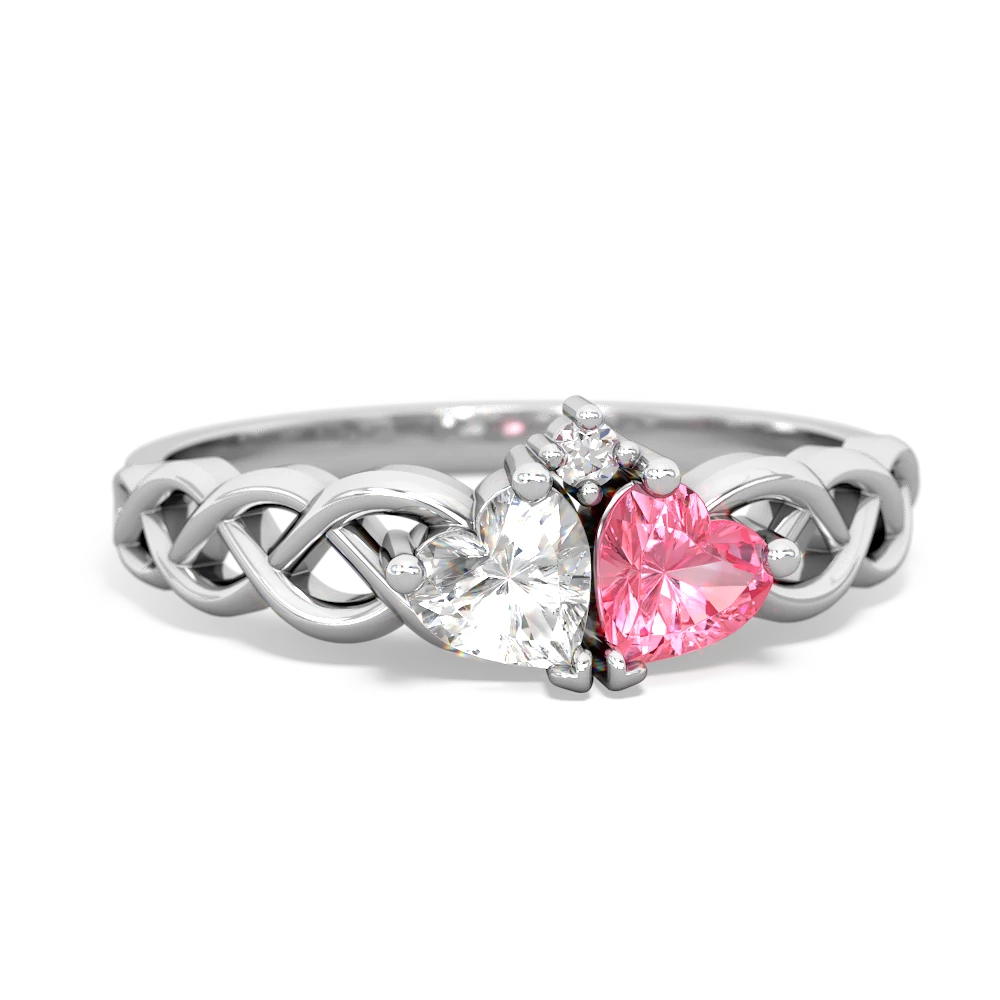 White Topaz Heart To Heart Braid 14K White Gold ring R5870