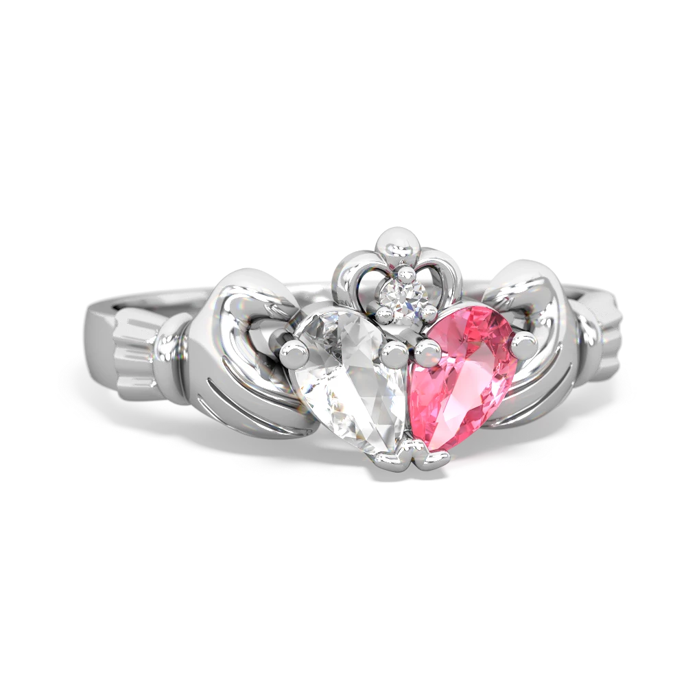 White Topaz 'Our Heart' Claddagh 14K White Gold ring R2388