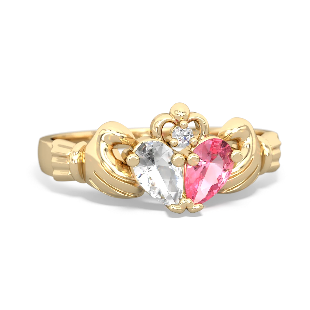 White Topaz 'Our Heart' Claddagh 14K Yellow Gold ring R2388