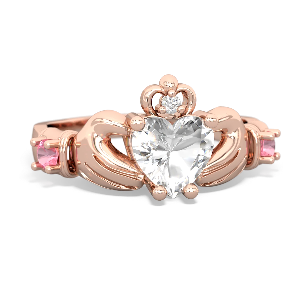 White Topaz Claddagh Keepsake 14K Rose Gold ring R5245