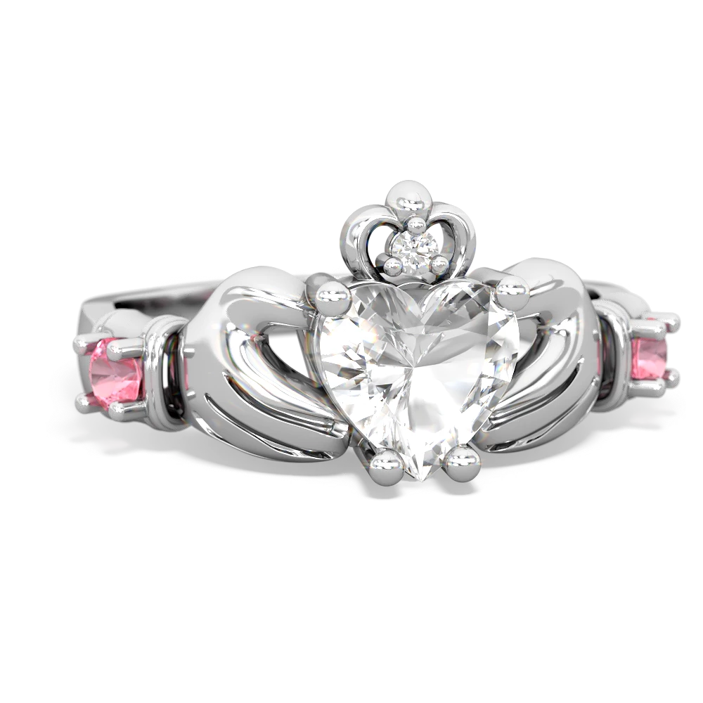 White Topaz Claddagh Keepsake 14K White Gold ring R5245