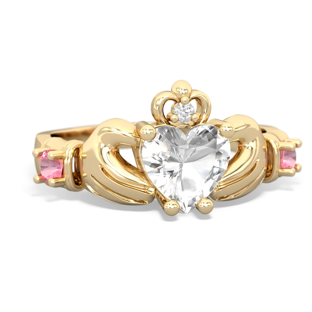 White Topaz Claddagh Keepsake 14K Yellow Gold ring R5245