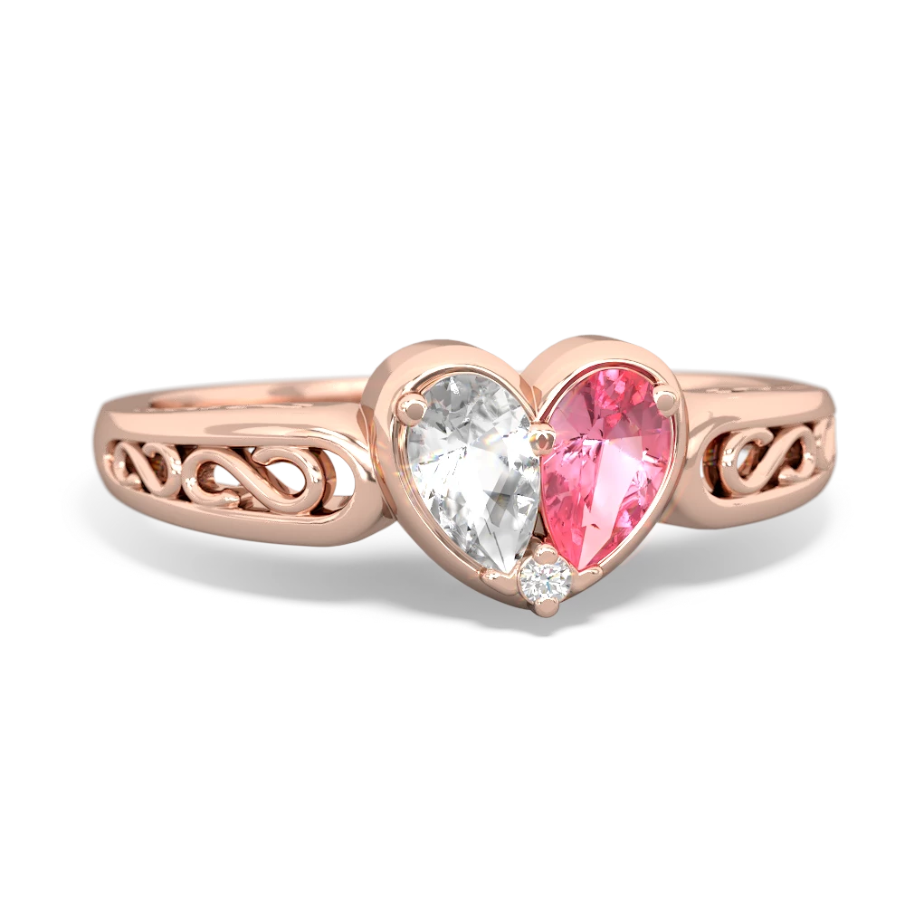 White Topaz Filligree 'One Heart' 14K Rose Gold ring R5070