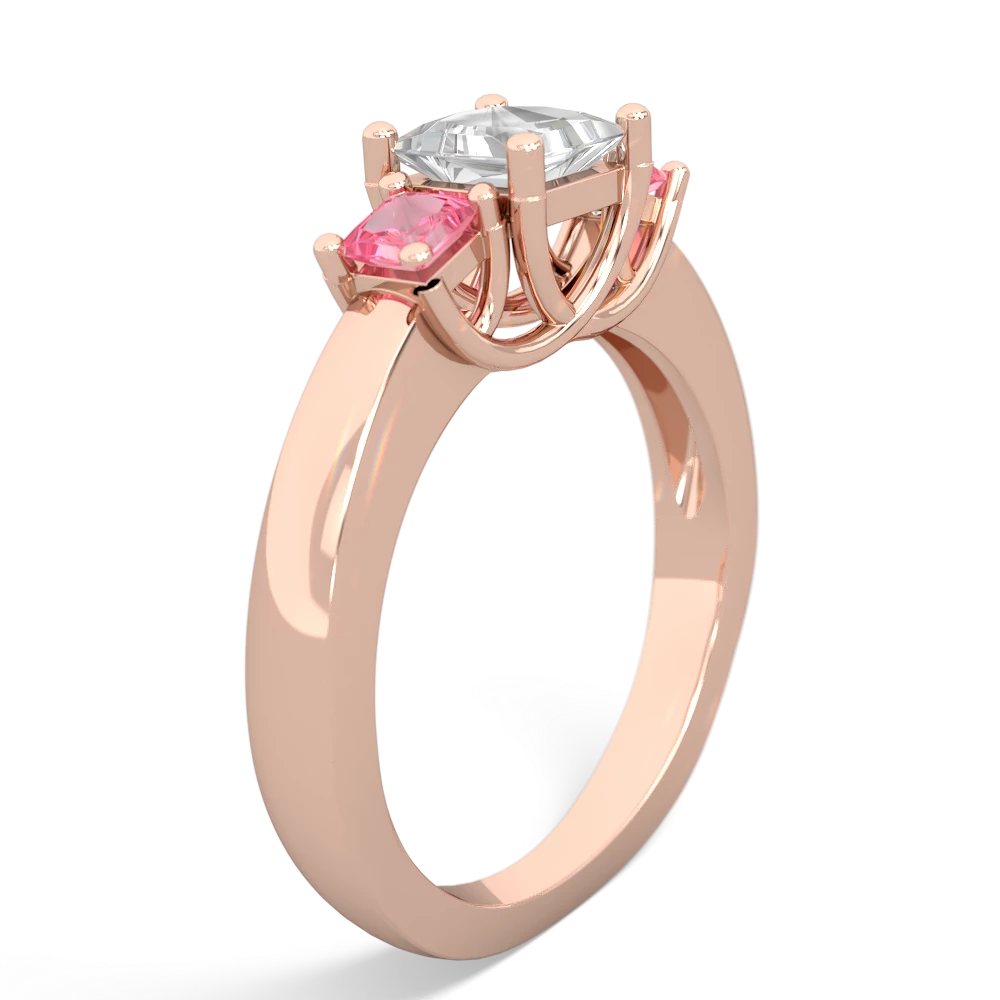 White Topaz Three Stone Trellis 14K Rose Gold ring R4015