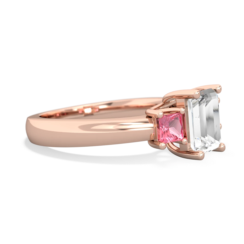 White Topaz Three Stone Emerald-Cut Trellis 14K Rose Gold ring R4021