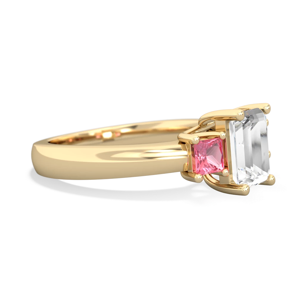 White Topaz Three Stone Emerald-Cut Trellis 14K Yellow Gold ring R4021