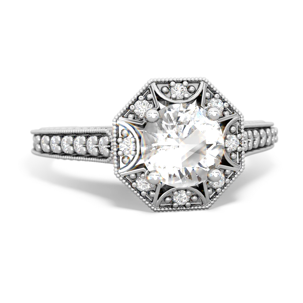 White Topaz Art-Deco Starburst 14K White Gold ring R5520