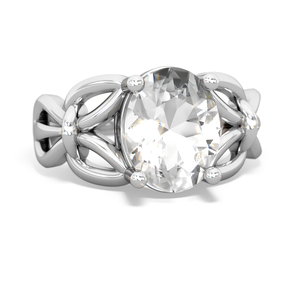 White Topaz Celtic Knot Cocktail 14K White Gold ring R2377