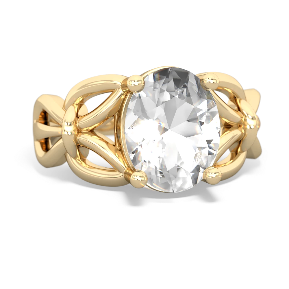 White Topaz Celtic Knot Cocktail 14K Yellow Gold ring R2377