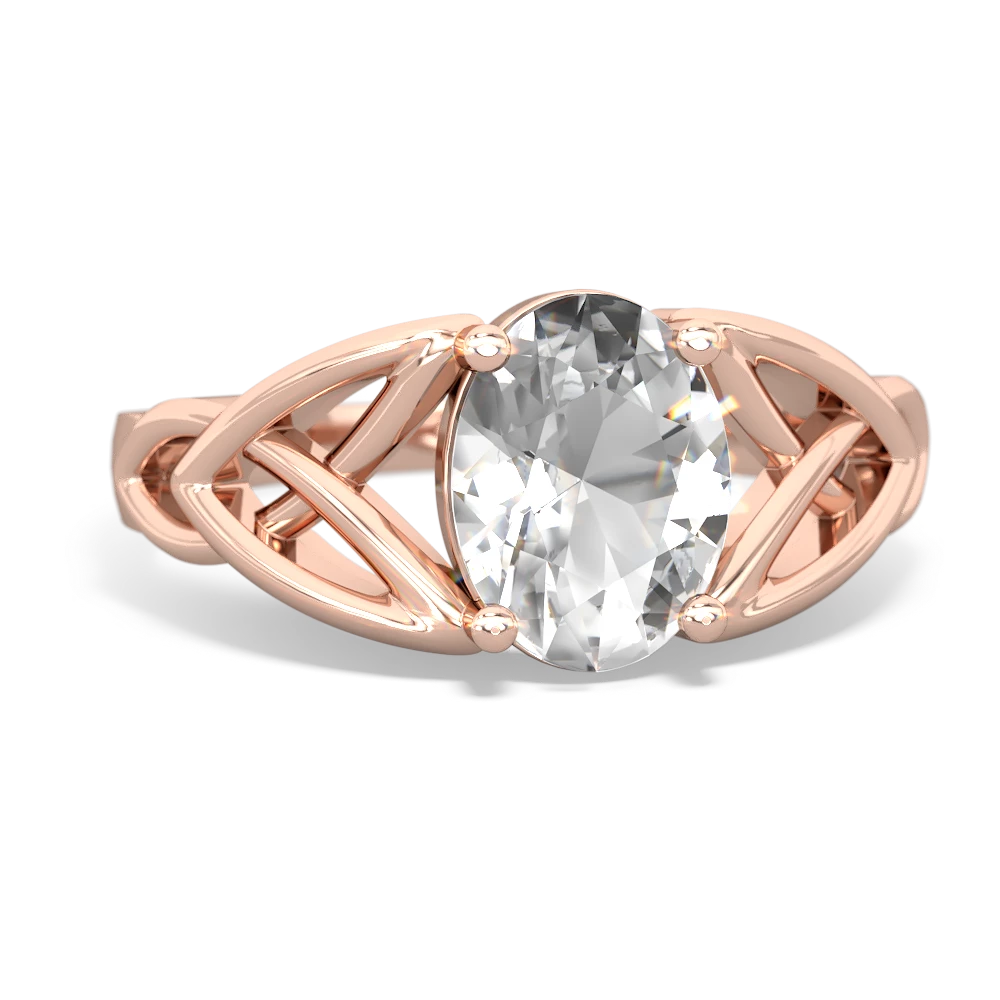 White Topaz Celtic Trinity Knot 14K Rose Gold ring R2389