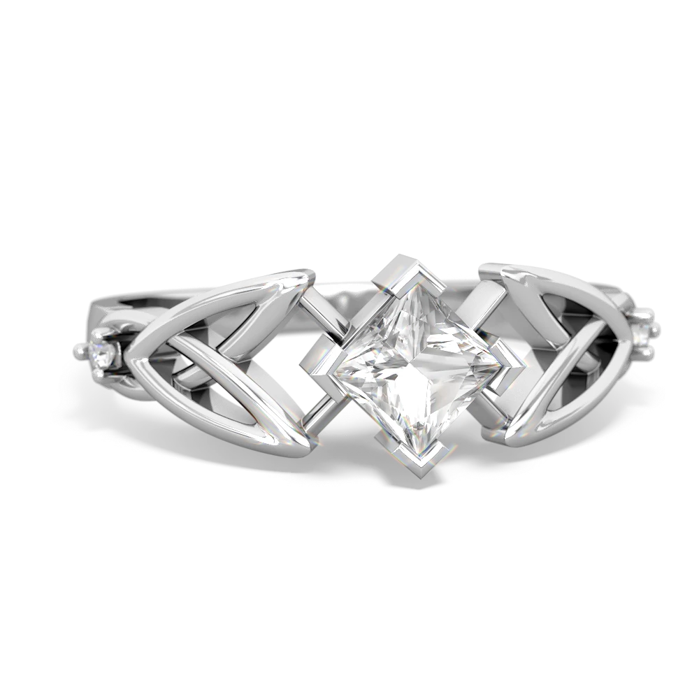 White Topaz Celtic Knot Princess 14K White Gold ring R3349