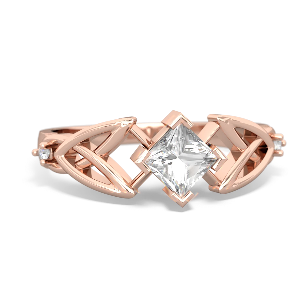 White Topaz Celtic Knot Princess 14K Rose Gold ring R3349