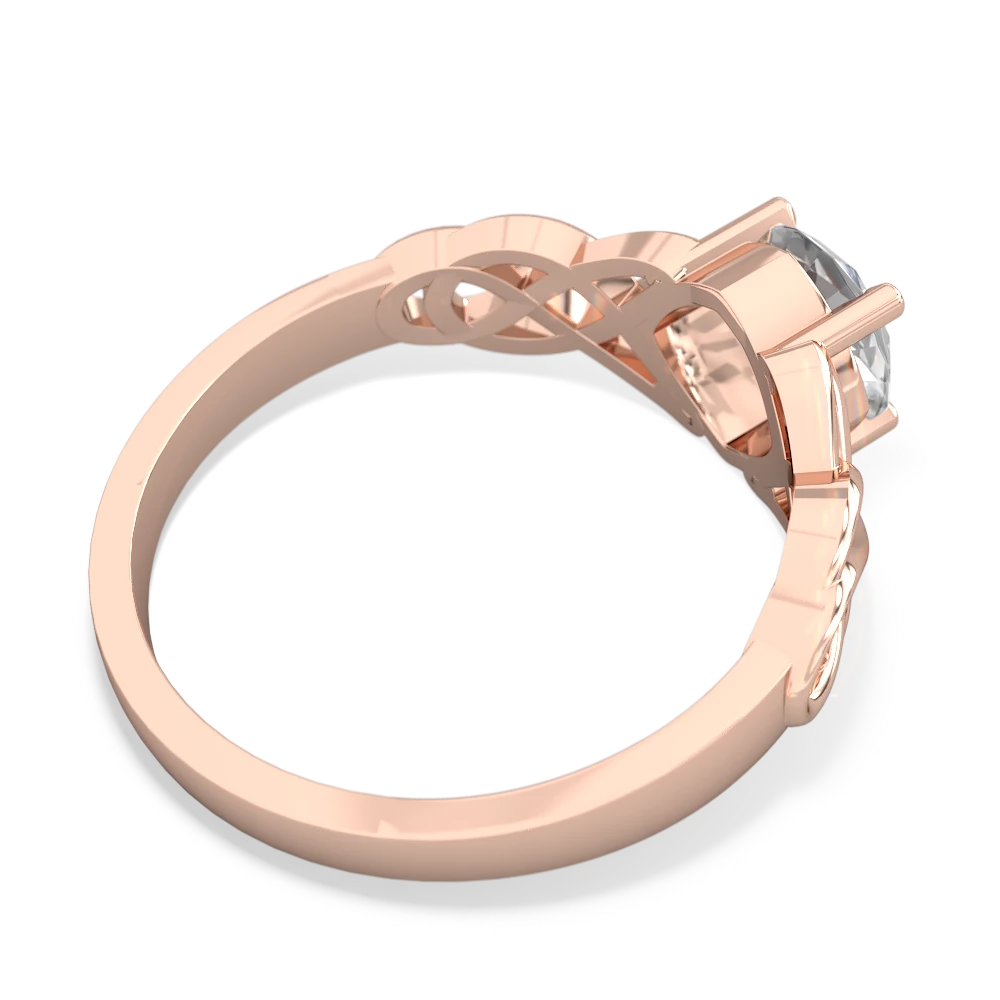 White Topaz Checkerboard Cushion Celtic Knot 14K Rose Gold ring R5000