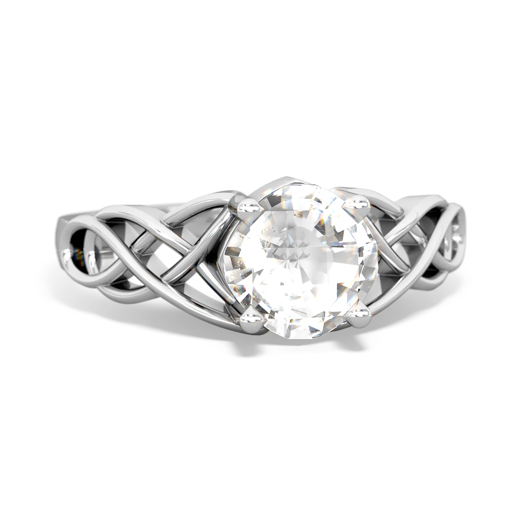 White Topaz Checkerboard Cushion Celtic Knot 14K White Gold ring R5000