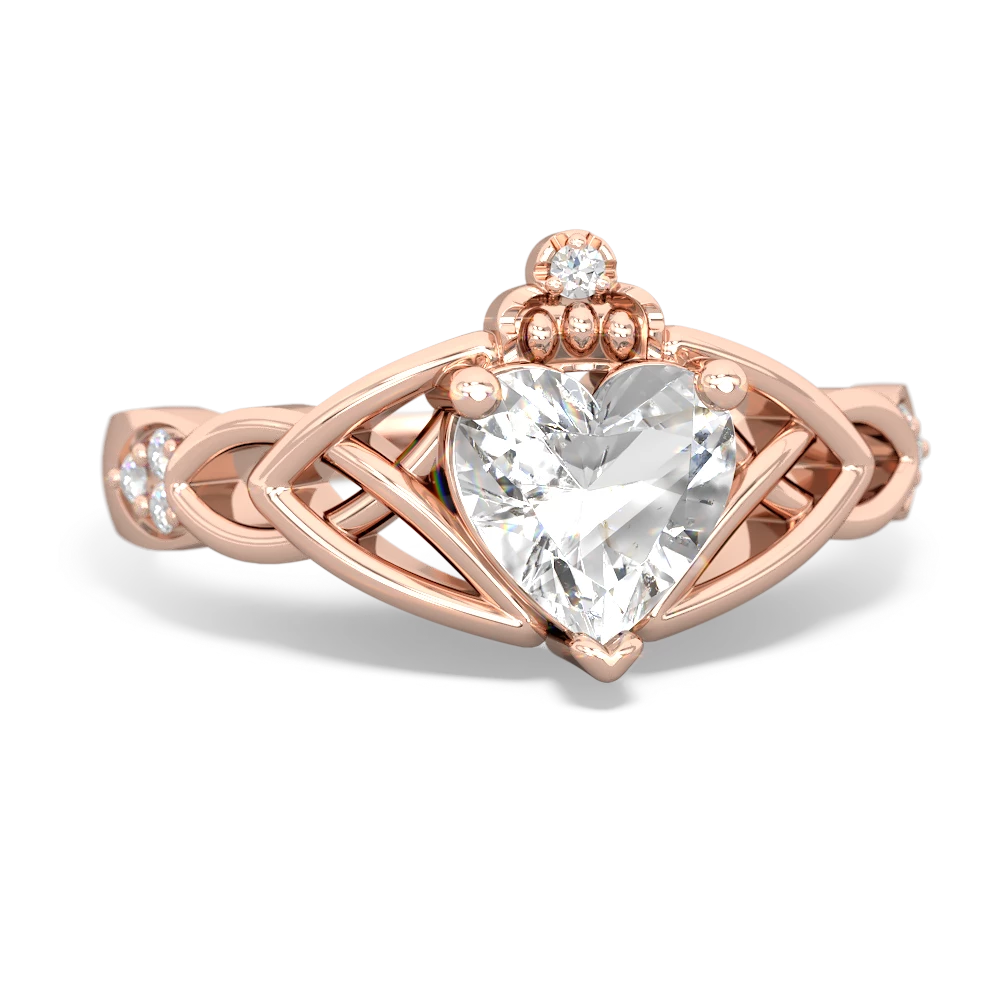 White Topaz Claddagh Celtic Knot Diamond 14K Rose Gold ring R5001