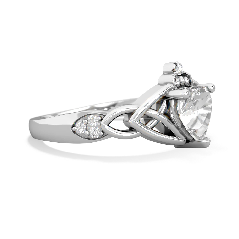 White Topaz Claddagh Celtic Knot Diamond 14K White Gold ring R5001