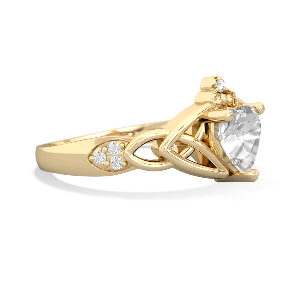 White Topaz Claddagh Celtic Knot Diamond 14K Yellow Gold ring R5001