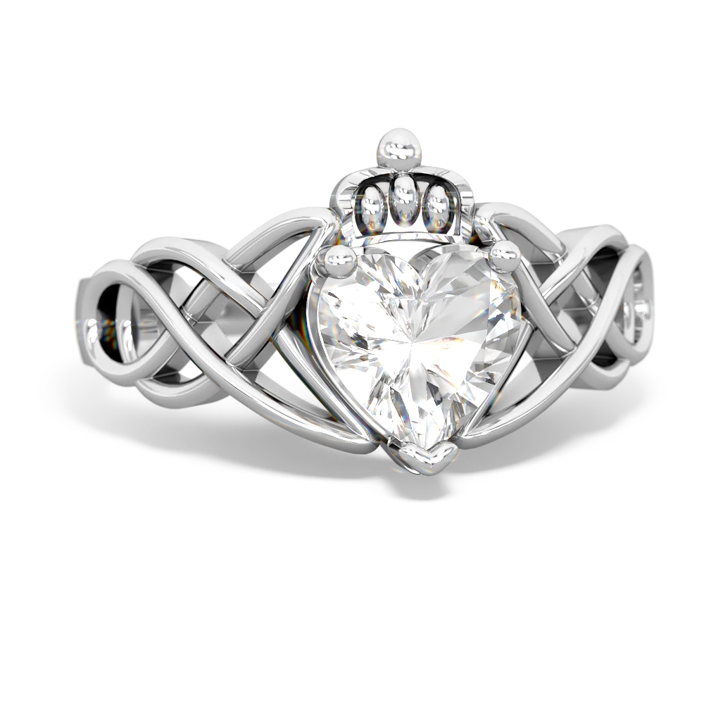 White Topaz Claddagh Celtic Knot 14K White Gold ring R2367