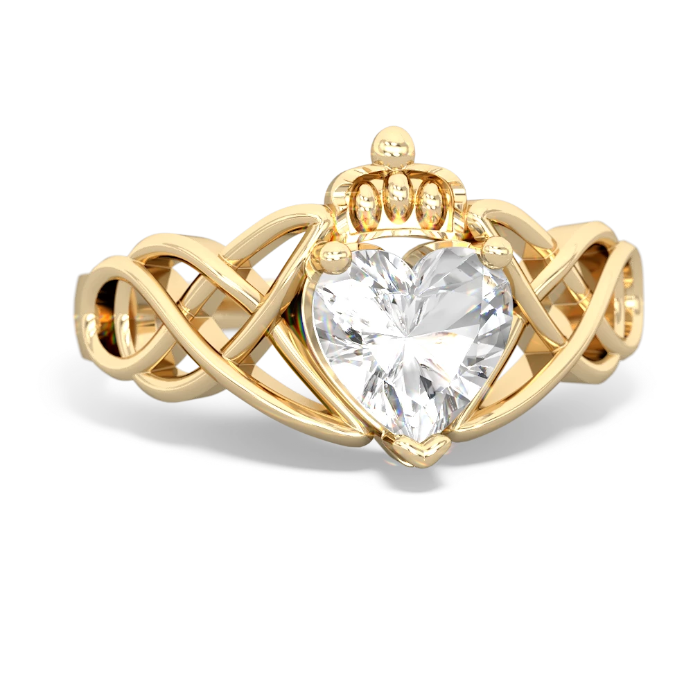 White Topaz Claddagh Celtic Knot 14K Yellow Gold ring R2367