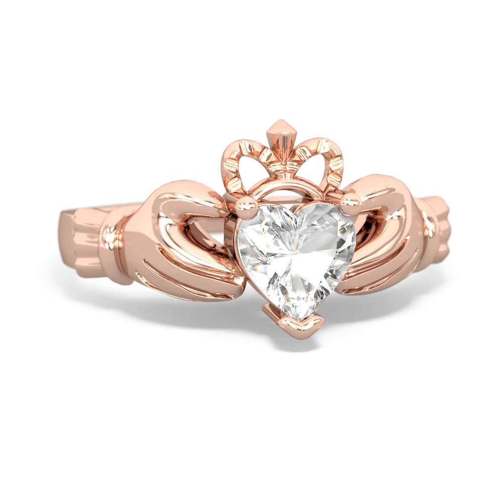 White Topaz Claddagh 14K Rose Gold ring R2370