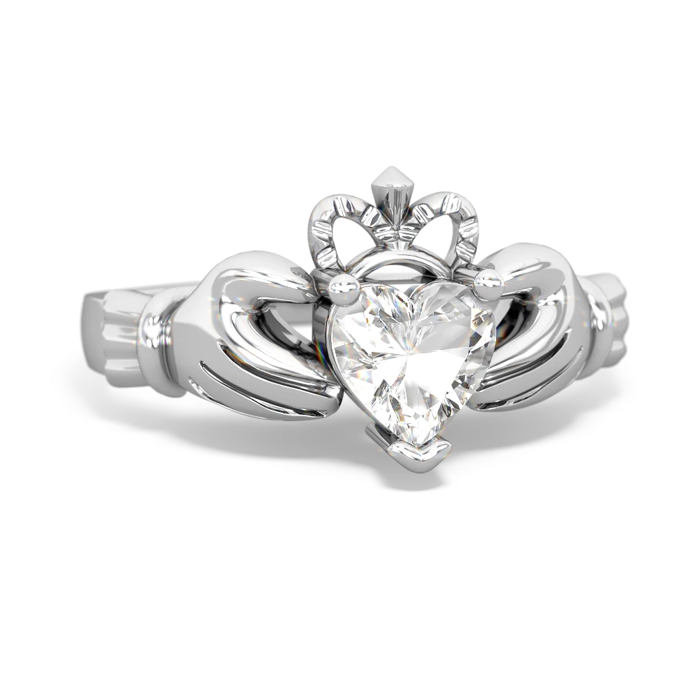 White Topaz Claddagh 14K White Gold ring R2370