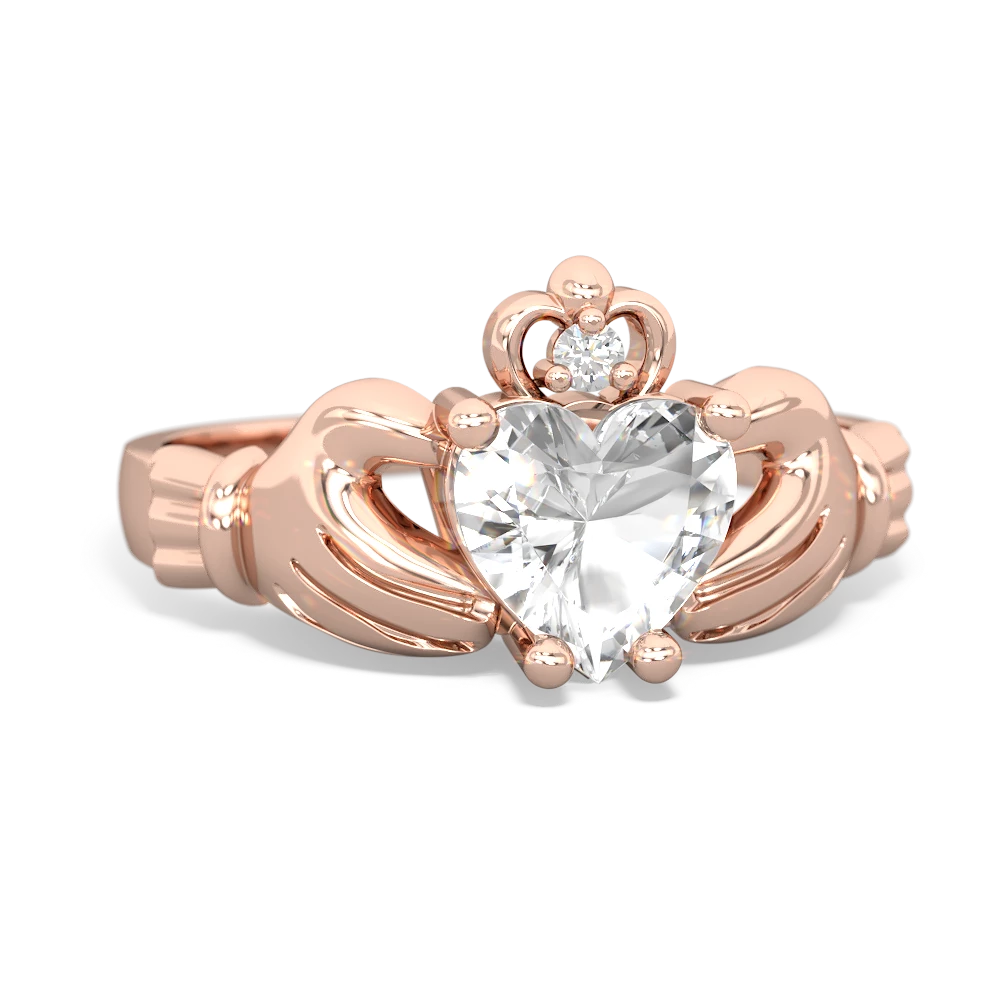 White Topaz Claddagh Diamond Crown 14K Rose Gold ring R2372