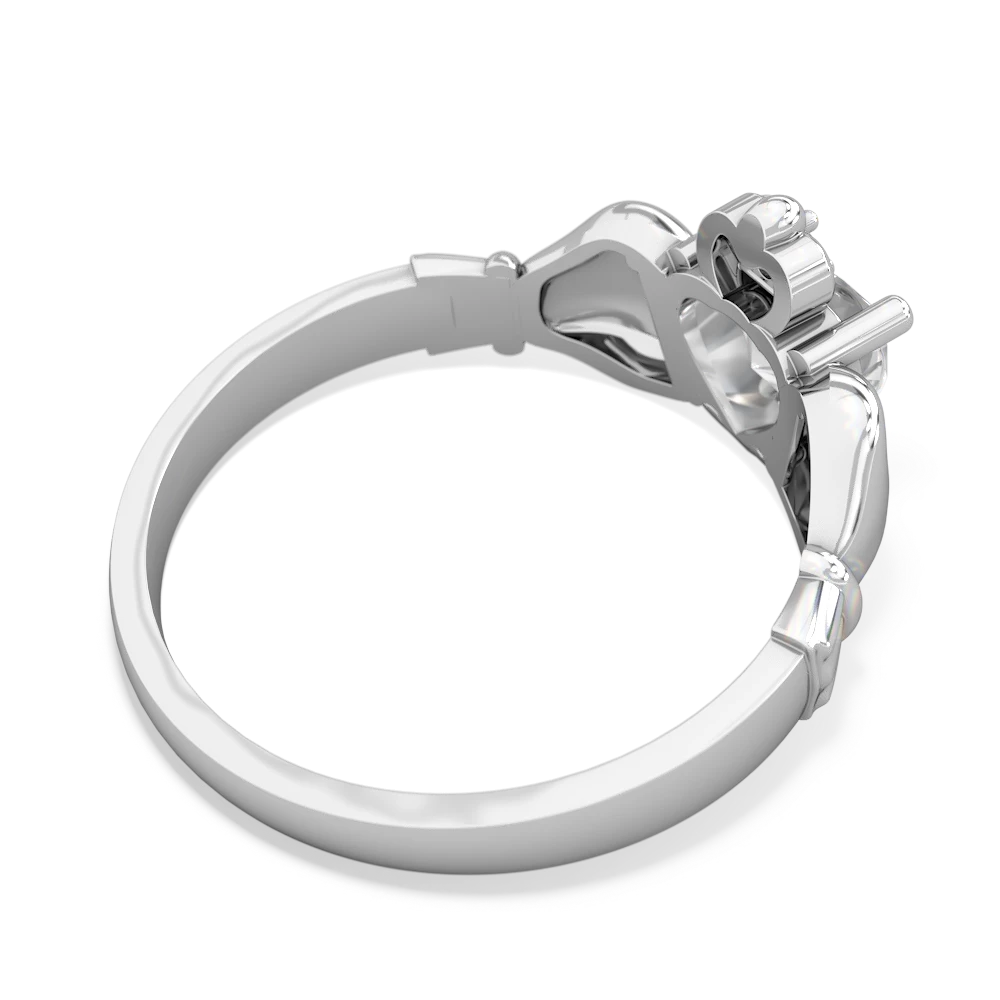 White Topaz Claddagh Diamond Crown 14K White Gold ring R2372