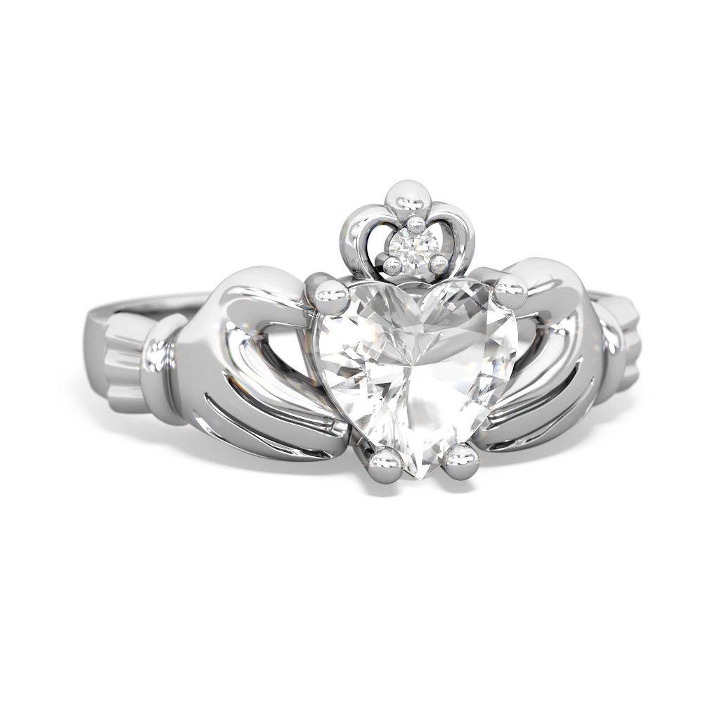 White Topaz Claddagh Diamond Crown 14K White Gold ring R2372