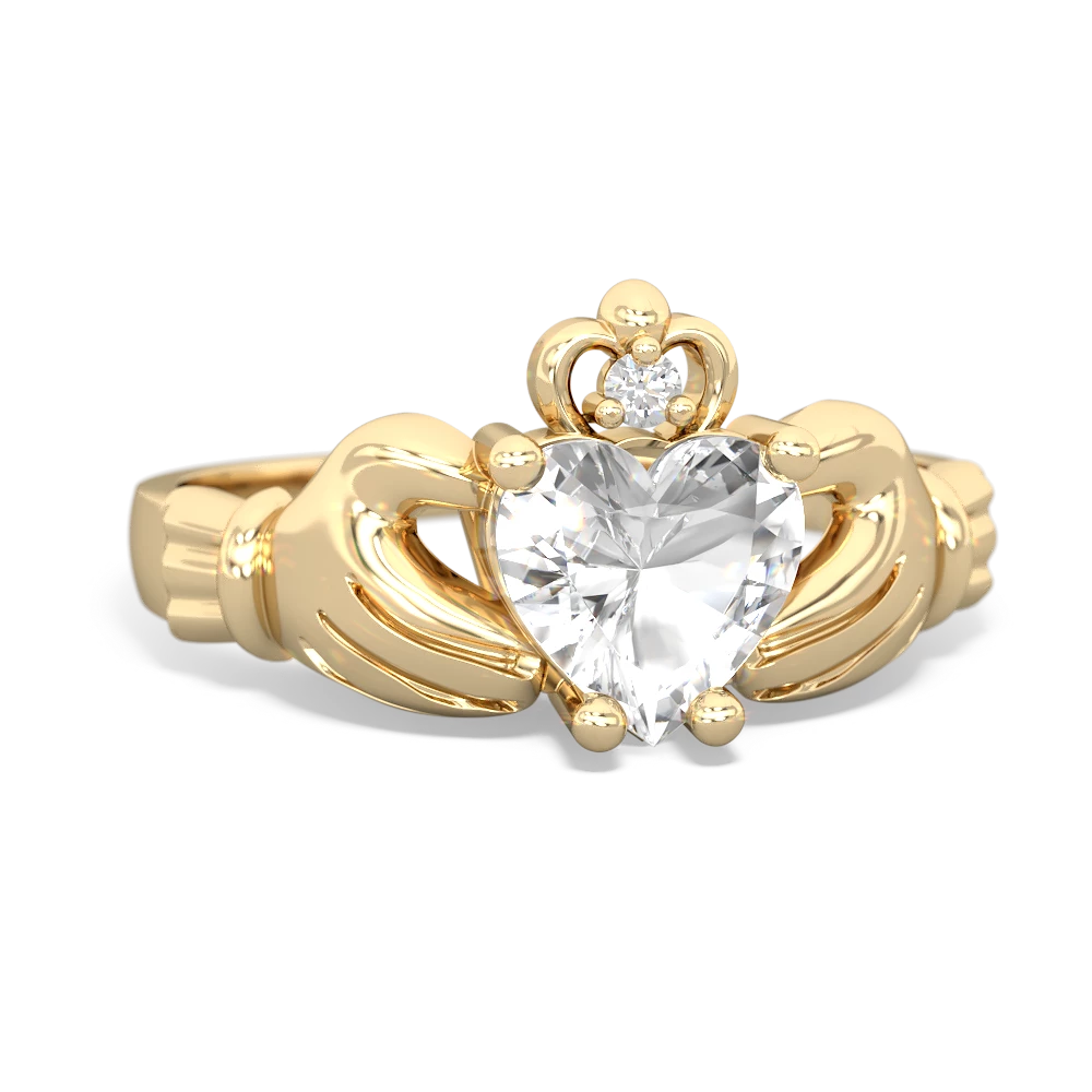 White Topaz Claddagh Diamond Crown 14K Yellow Gold ring R2372