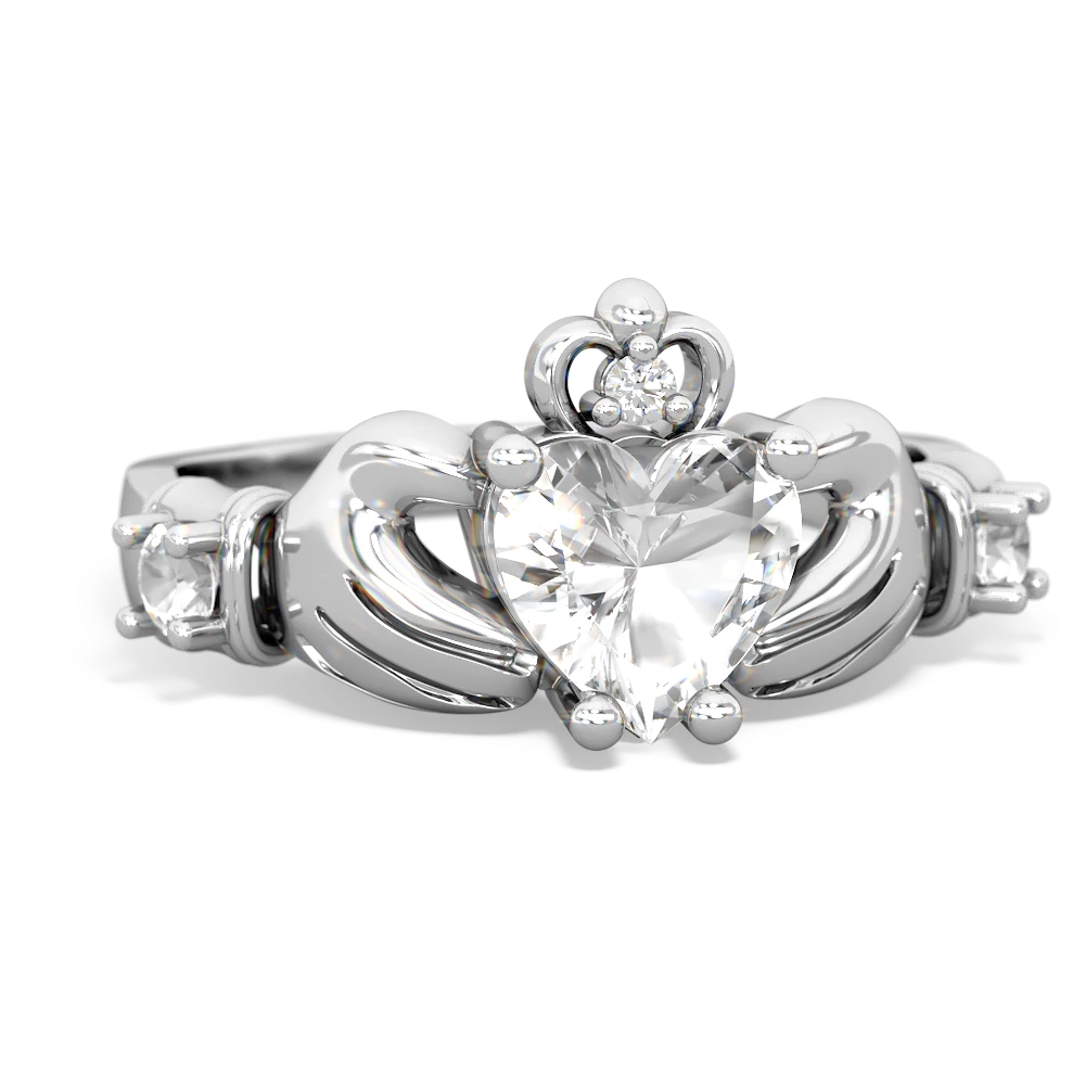 White Topaz Claddagh Keepsake 14K White Gold ring R5245