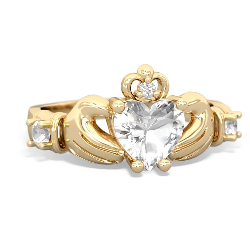 White Topaz Claddagh Keepsake 14K Yellow Gold ring R5245