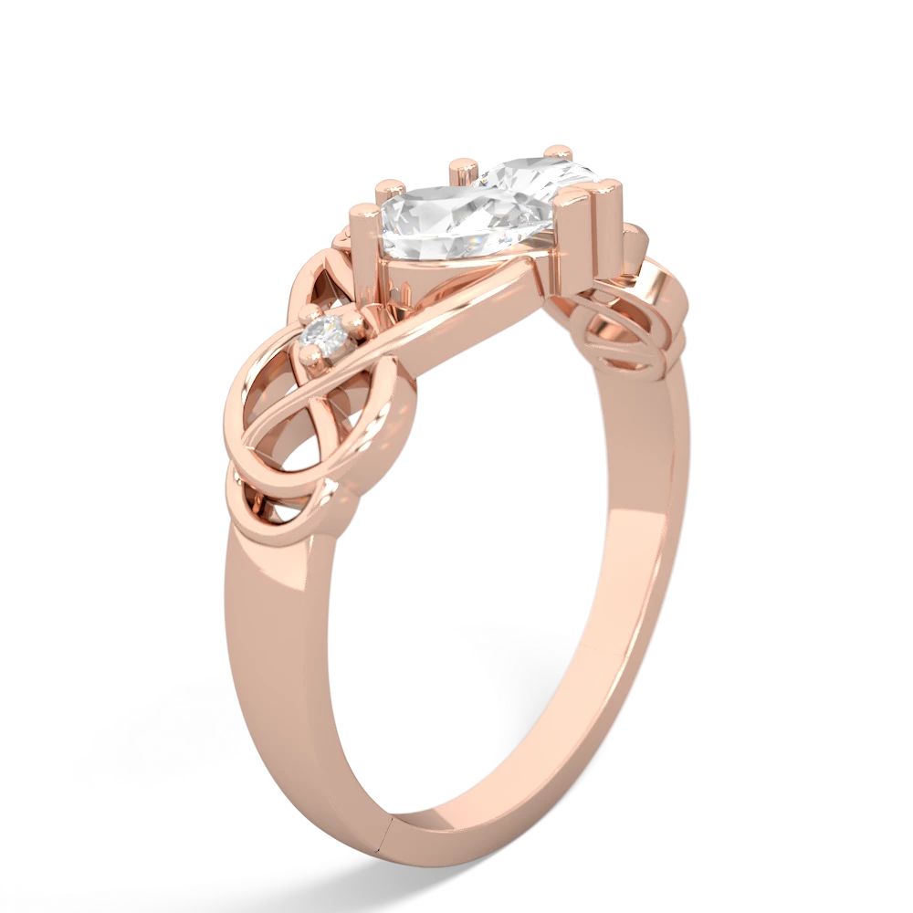 White Topaz 'One Heart' Celtic Knot Claddagh 14K Rose Gold ring R5322