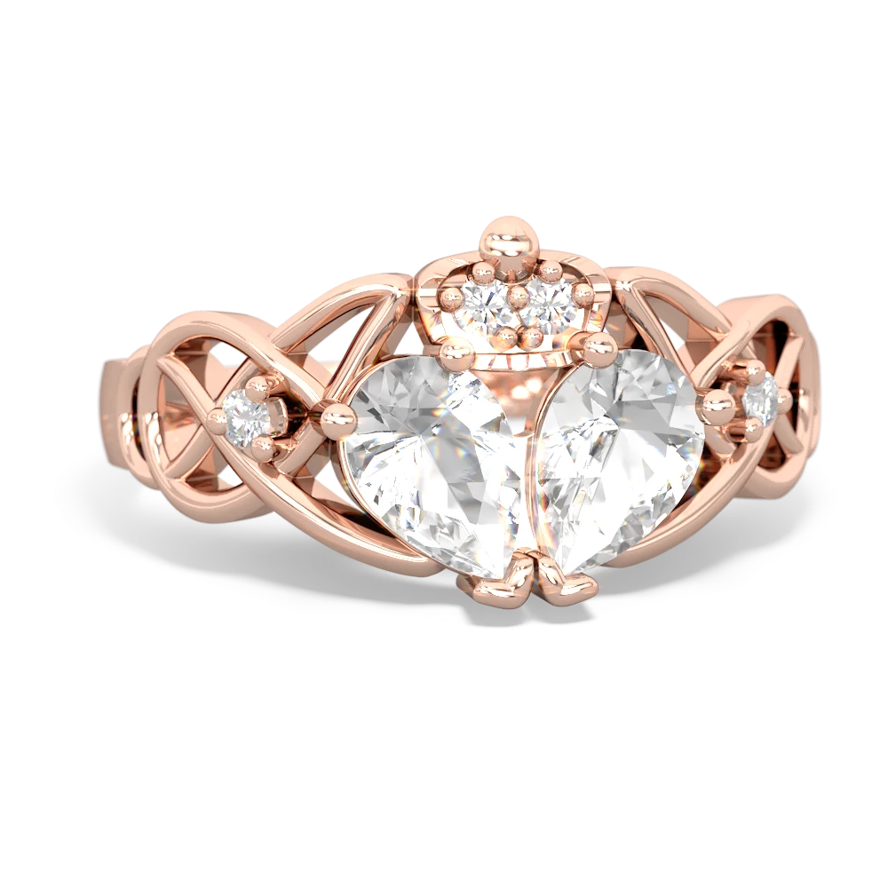 White Topaz 'One Heart' Celtic Knot Claddagh 14K Rose Gold ring R5322