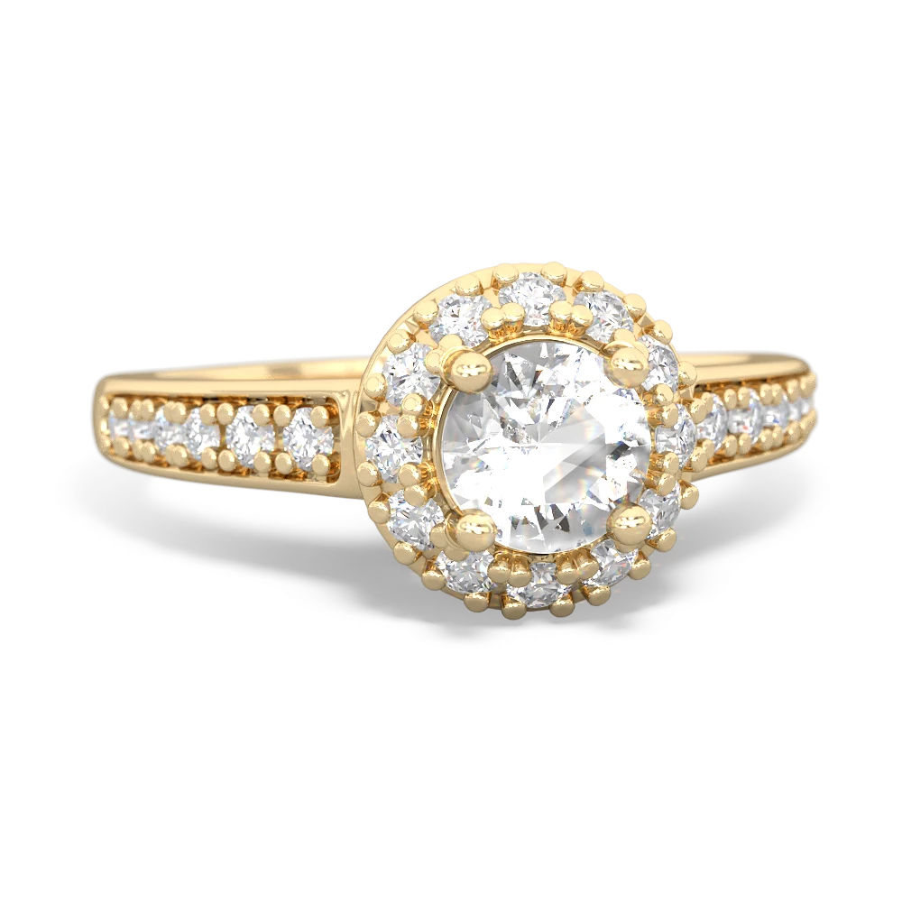 White Topaz Diamond Halo 14K Yellow Gold ring R5370