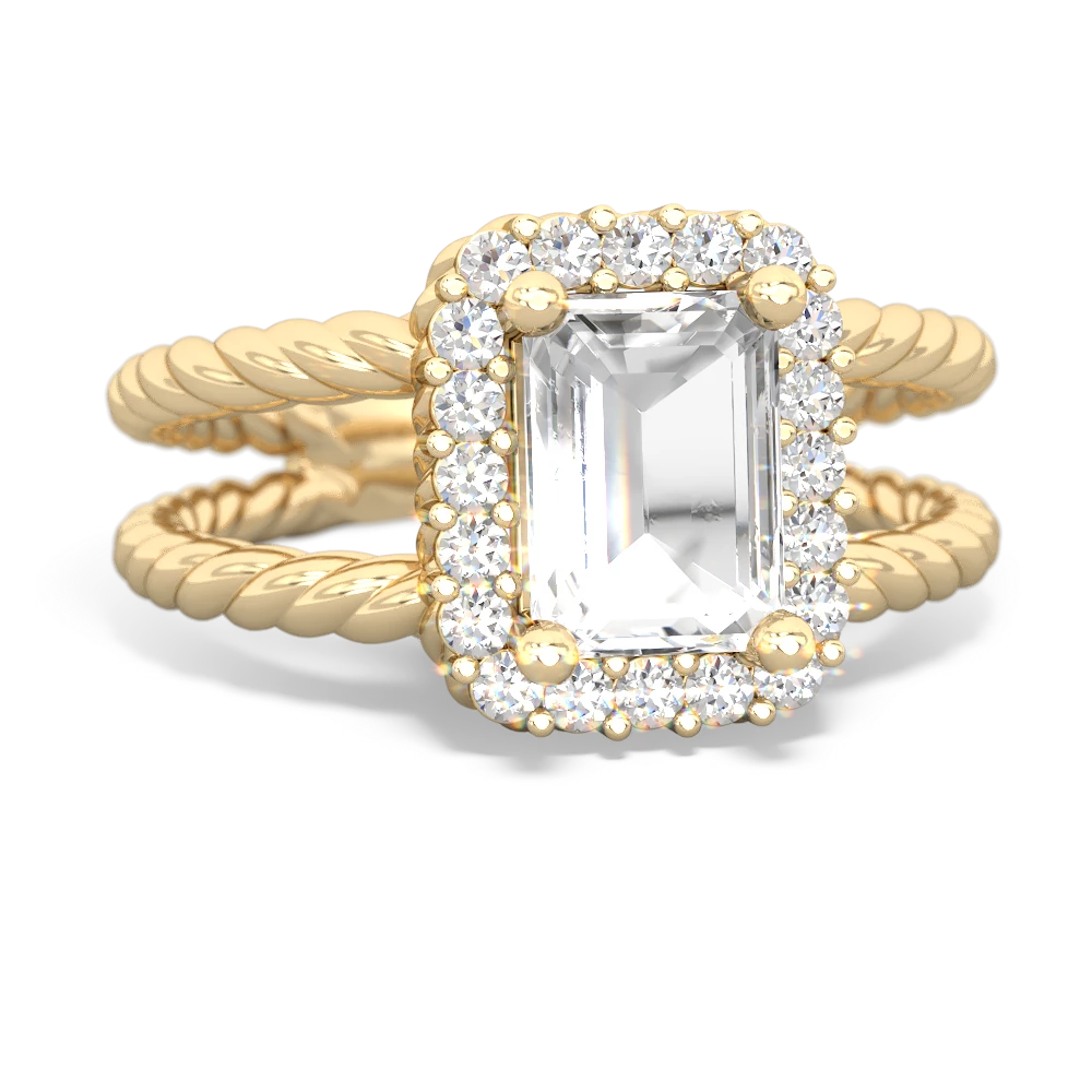 White Topaz Rope Split Band 14K Yellow Gold ring R2628